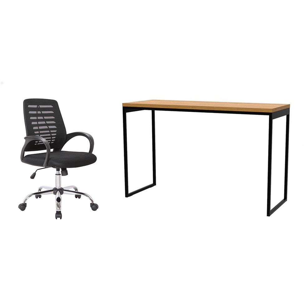 Conjunto de Mesa Stanford Amêndoa 120 cm com Cadeira de Escritório Secretária Giratória Light Preta Conjunto de Mesa Stanford Amêndoa 120 cm com Cadeira de Escritório Secretária Giratória Light Preta