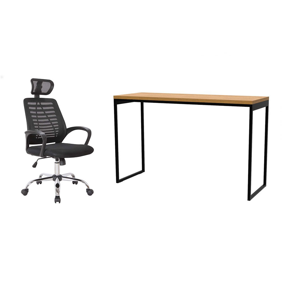 Conjunto de Mesa Stanford Amêndoa 120 cm com Cadeira de Escritório Diretor Giratória Light Preta Conjunto de Mesa Stanford Amêndoa 120 cm com Cadeira de Escritório Diretor Giratória Light Preta