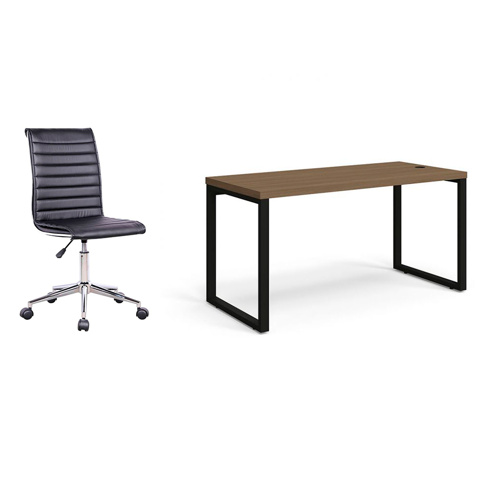 Conjunto de Mesa Munique Carvalho 150 cm com Cadeira de Escritório Secretária Giratória Marilyn Preta Conjunto de Mesa Munique Carvalho 150 cm com Cadeira de Escritório Secretária Giratória Marilyn Preta