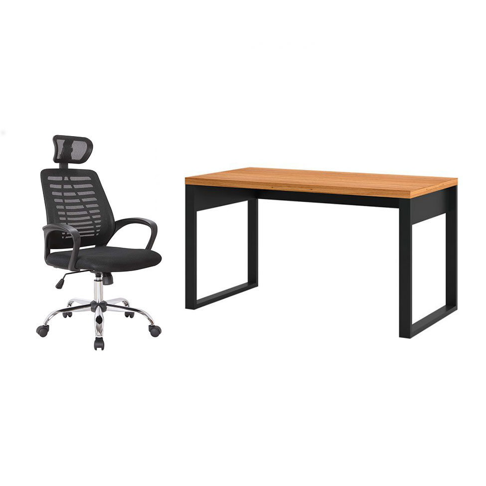 Conjunto de Mesa Anah Freijó com Cadeira de Escritório Diretor Giratória Light Preta Conjunto de Mesa Anah Freijó com Cadeira de Escritório Diretor Giratória Light Preta