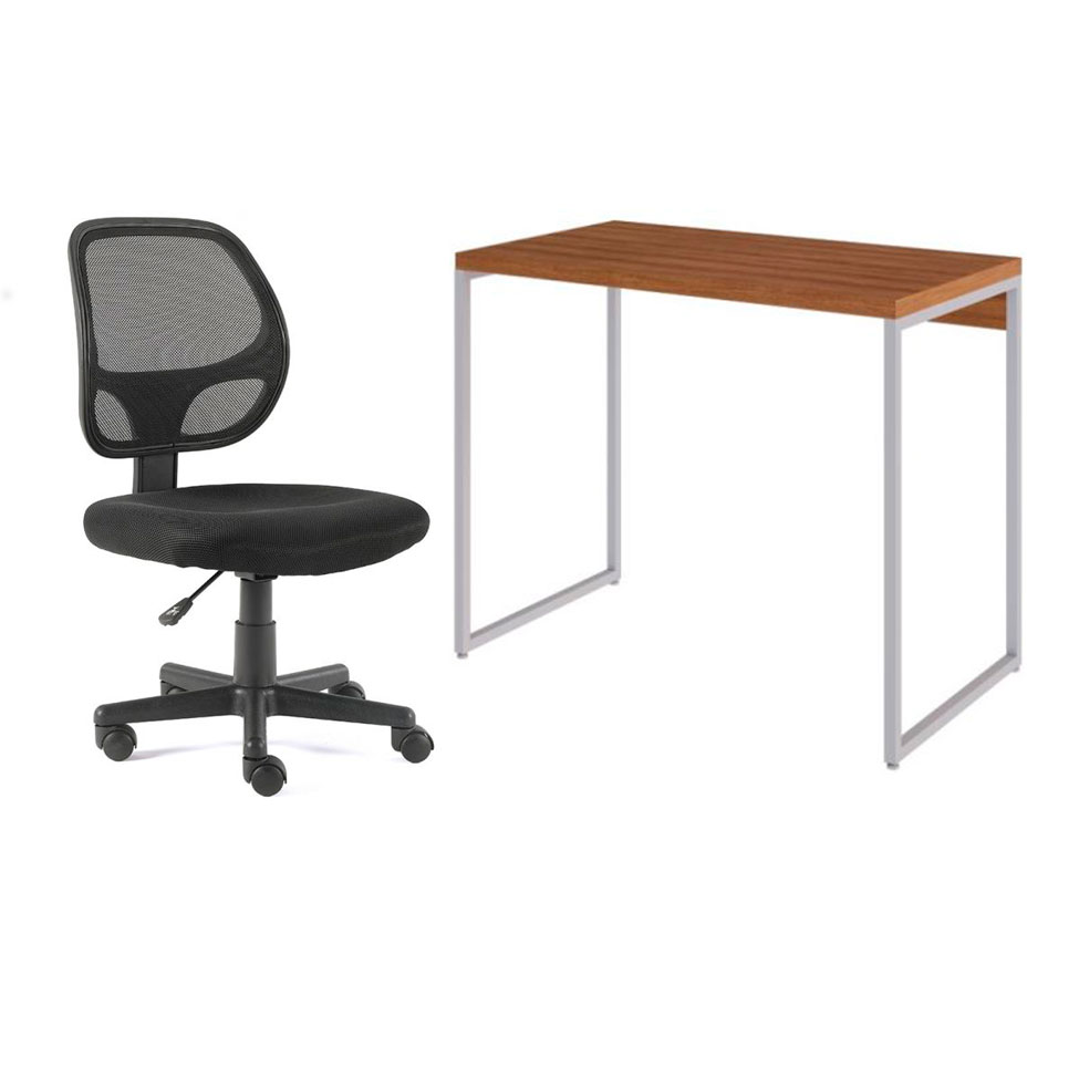 Conjunto de Mesa Studio Mel e Branca com Cadeira de Escritório Secretária Giratória Oxford Preta Conjunto de Mesa Studio Mel e Branca com Cadeira de Escritório Secretária Giratória Oxford Preta