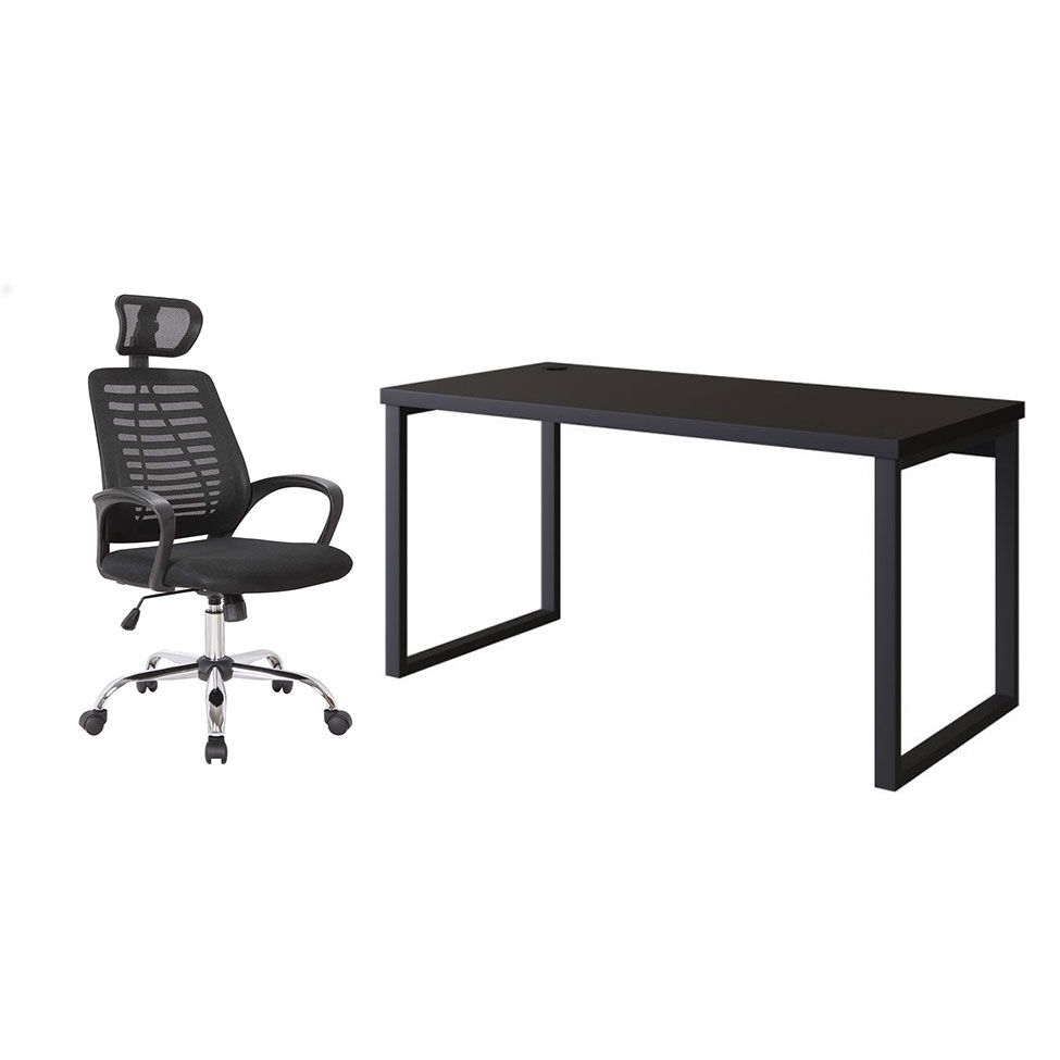 Conjunto de Mesa Miguel 150 cm com Cadeira de Escritório Diretor Giratória Light Preta Conjunto de Mesa Miguel 150 cm com Cadeira de Escritório Diretor Giratória Light Preta