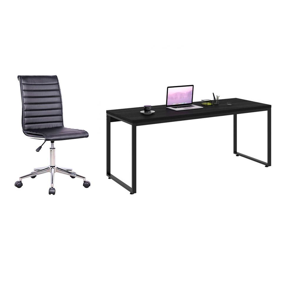Conjunto de Mesa Kuadra com Cadeira de Escritório Secretária Giratória Marilyn Preta Conjunto de Mesa Kuadra com Cadeira de Escritório Secretária Giratória Marilyn Preta