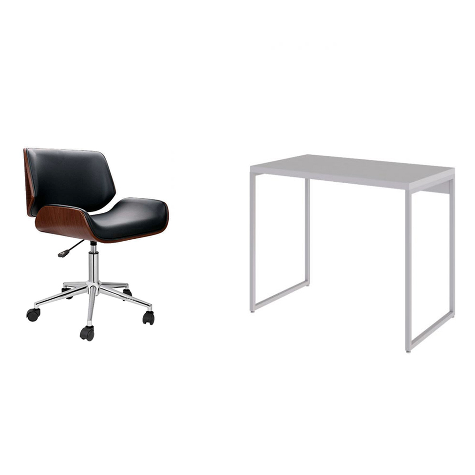 Conjunto de Mesa Studio Branca com Cadeira de Escritório Diretor Giratória Lauren Preta Conjunto de Mesa Studio Branca com Cadeira de Escritório Diretor Giratória Lauren Preta