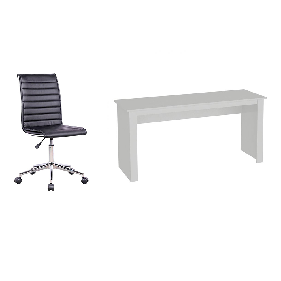 Conjunto de Mesa Badesh Branca com Cadeira de Escritório Secretária Giratória Marilyn Preta Conjunto de Mesa Badesh Branca com Cadeira de Escritório Secretária Giratória Marilyn Preta