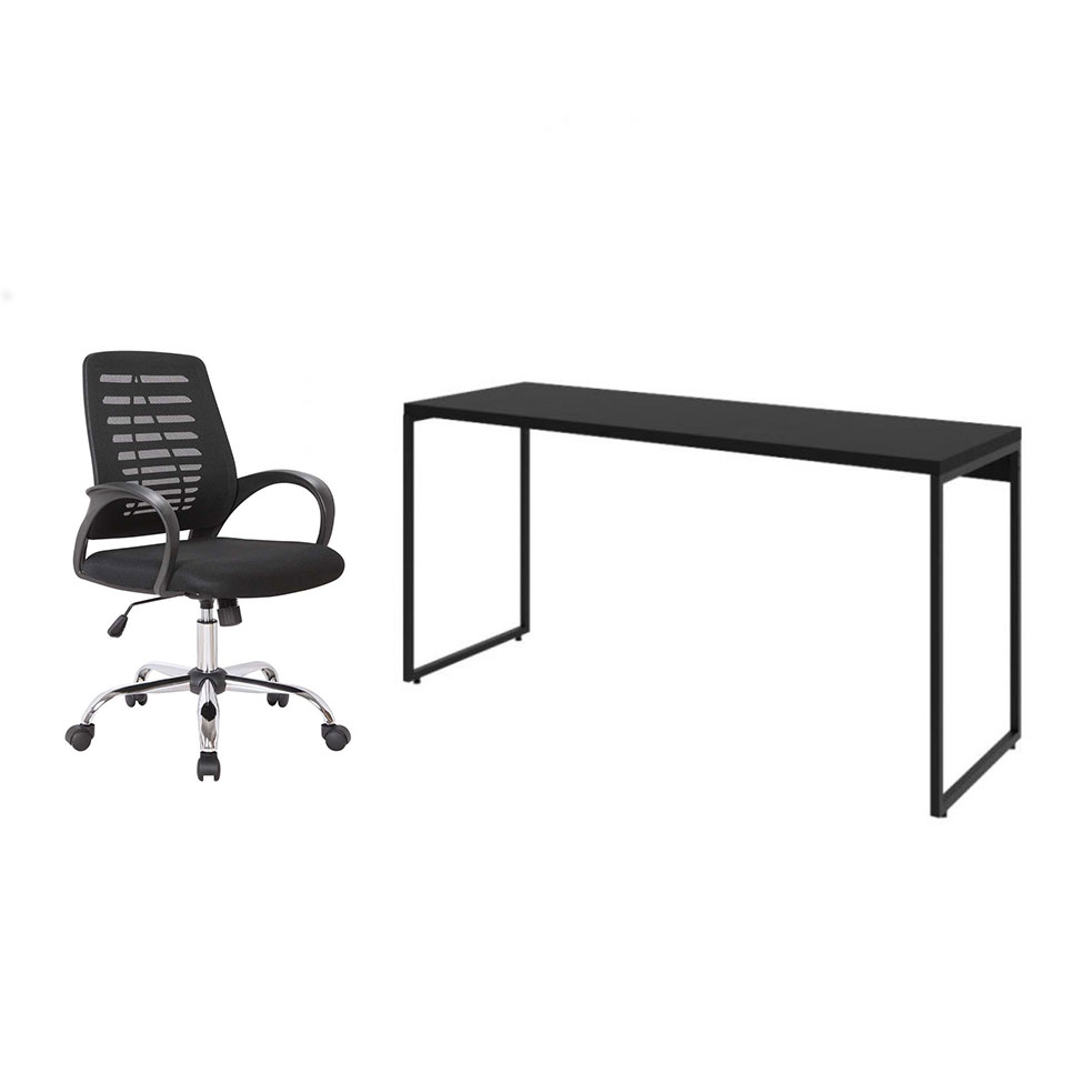 Conjunto de Mesa Studio 150 cm com Cadeira de Escritório Secretária Giratória Light Preta Conjunto de Mesa Studio 150 cm com Cadeira de Escritório Secretária Giratória Light Preta