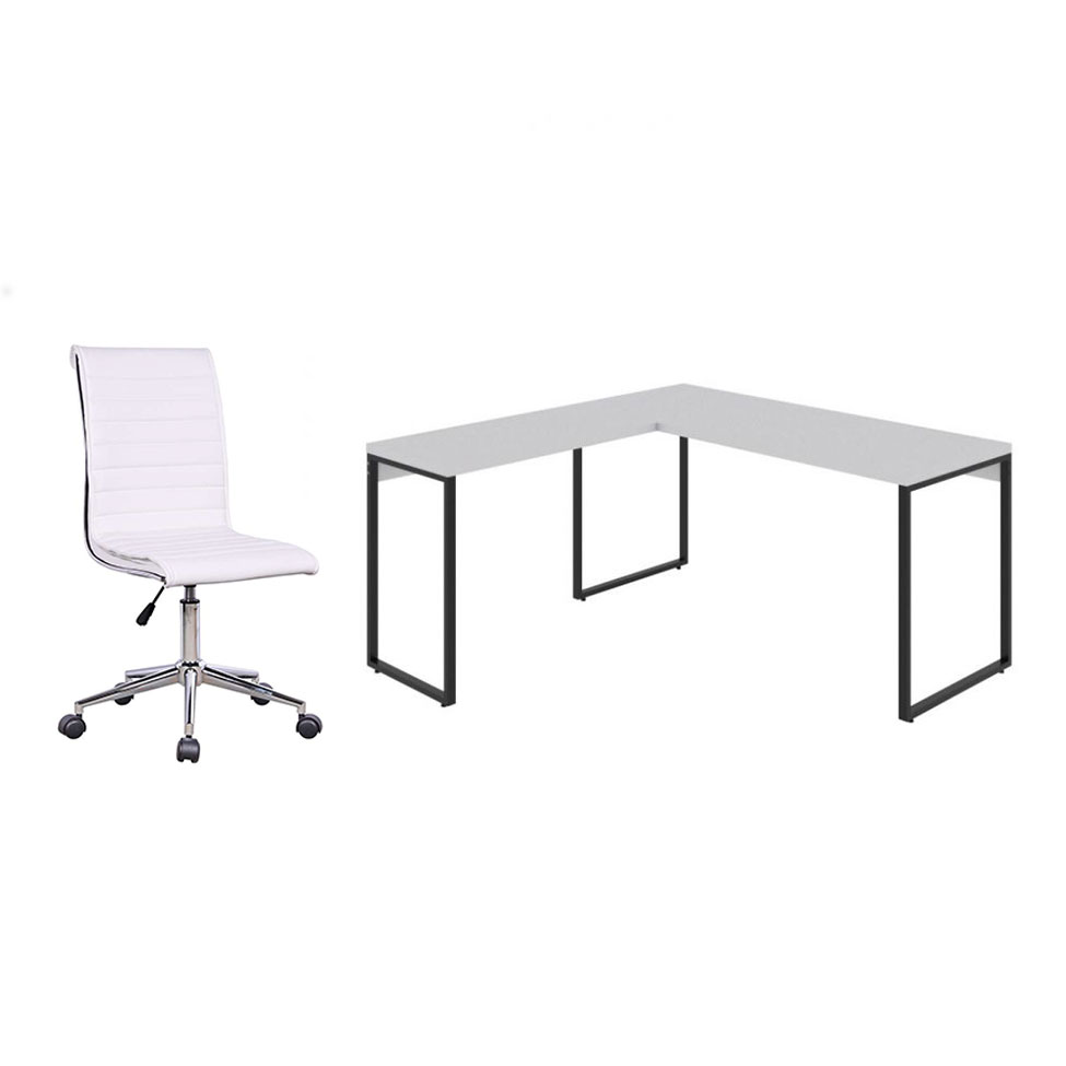 Conjunto de Mesa Kuadra II 150 cm com Cadeira de Escritório Secretária Giratória Marilyn Branca Conjunto de Mesa Kuadra II 150 cm com Cadeira de Escritório Secretária Giratória Marilyn Branca