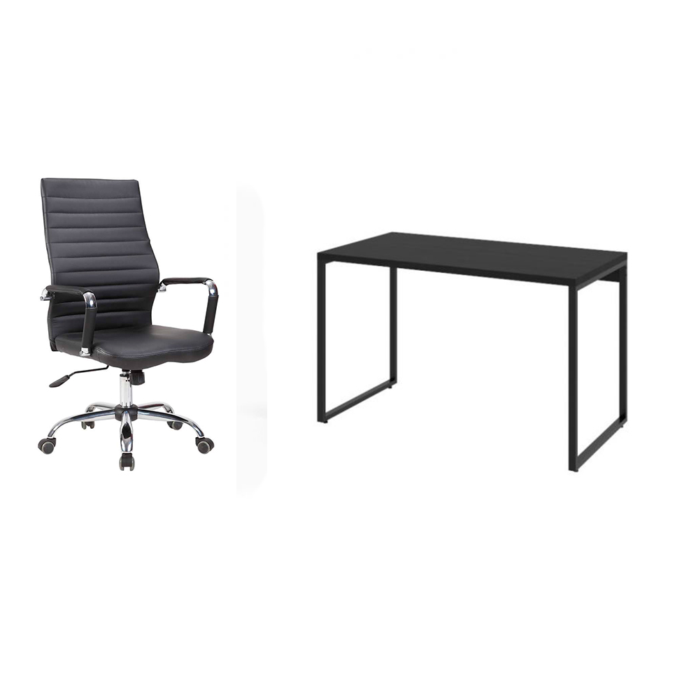 Conjunto de Mesa Kuadra 120 cm com Cadeira de Escritório Diretor Giratória Cleaner Preta Conjunto de Mesa Kuadra 120 cm com Cadeira de Escritório Diretor Giratória Cleaner Preta