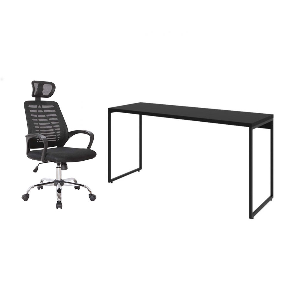 Conjunto de Mesa Studio 150 cm com Cadeira de Escritório Diretor Giratória Light Preta Conjunto de Mesa Studio 150 cm com Cadeira de Escritório Diretor Giratória Light Preta