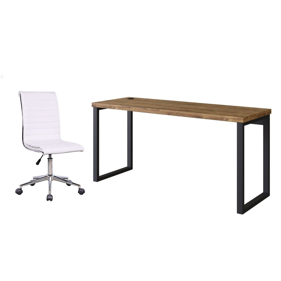 Conjunto de Mesa Miguel Marrom e Preta com Cadeira de Escritório Secretária Giratória Marilyn Branca Conjunto de Mesa Miguel Marrom e Preta com Cadeira de Escritório Secretária Giratória Marilyn Branca