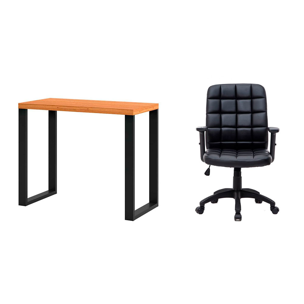 Conjunto de Mesa Anah Freijó com Cadeira de Escritório Diretor Giratória Fitz com Braços Ajustáveis Preta Conjunto de Mesa Anah Freijó com Cadeira de Escritório Diretor Giratória Fitz com Braços Ajustáveis Preta