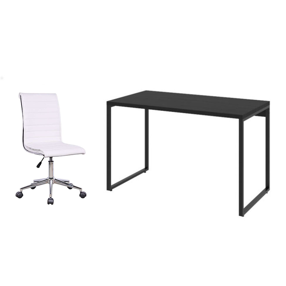 Conjunto de Mesa Kuadra Preta 120 cm com Cadeira de Escritório Secretária Giratória Marilyn Branca Conjunto de Mesa Kuadra Preta 120 cm com Cadeira de Escritório Secretária Giratória Marilyn Branca