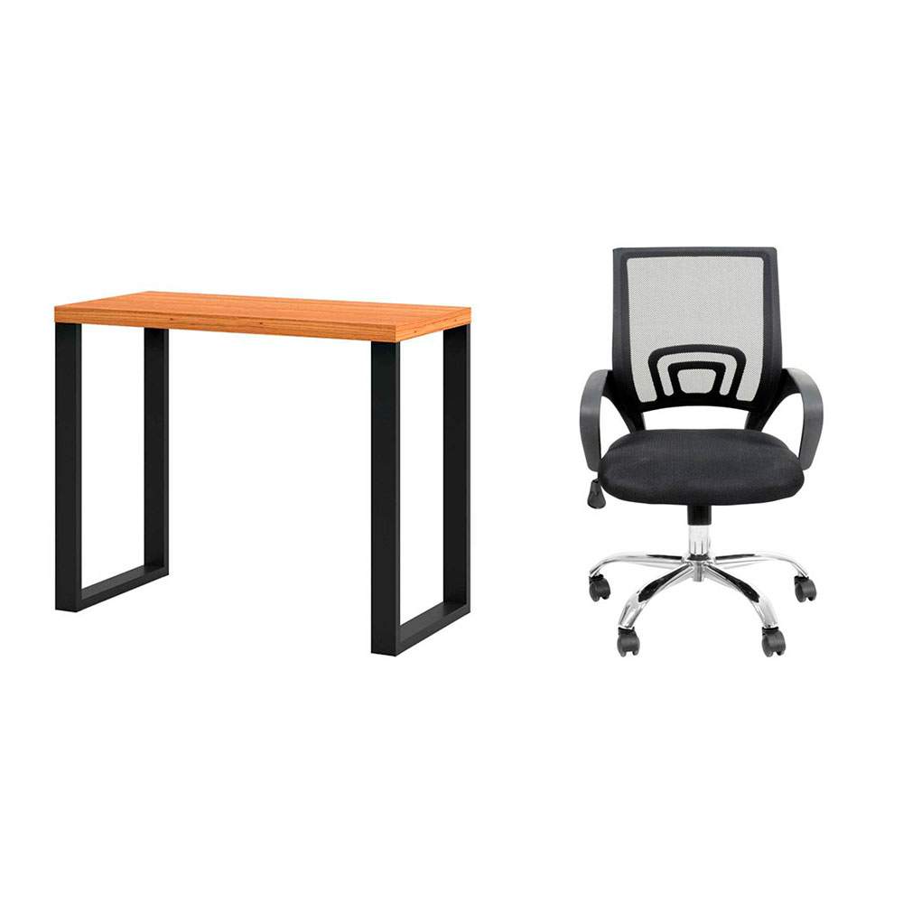 Conjunto de Mesa Anah Freijó com Cadeira de Escritório Secretária Giratória New Java Preta Conjunto de Mesa Anah Freijó com Cadeira de Escritório Secretária Giratória New Java Preta