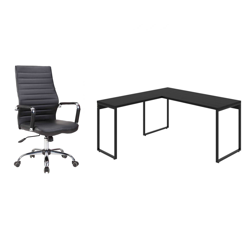 Conjunto de Mesa Kuadra II 150 cm com Cadeira de Escritório Diretor Giratória Cleaner Preta Conjunto de Mesa Kuadra II 150 cm com Cadeira de Escritório Diretor Giratória Cleaner Preta