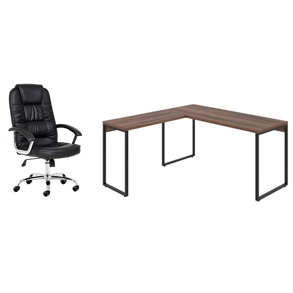 Conjunto de Mesa Kuadra Nogal 150 cm com Cadeira de Escritório Presidente Giratória com Relax Finland Preta Conjunto de Mesa Kuadra Nogal 150 cm com Cadeira de Escritório Presidente Giratória com Relax Finland Preta