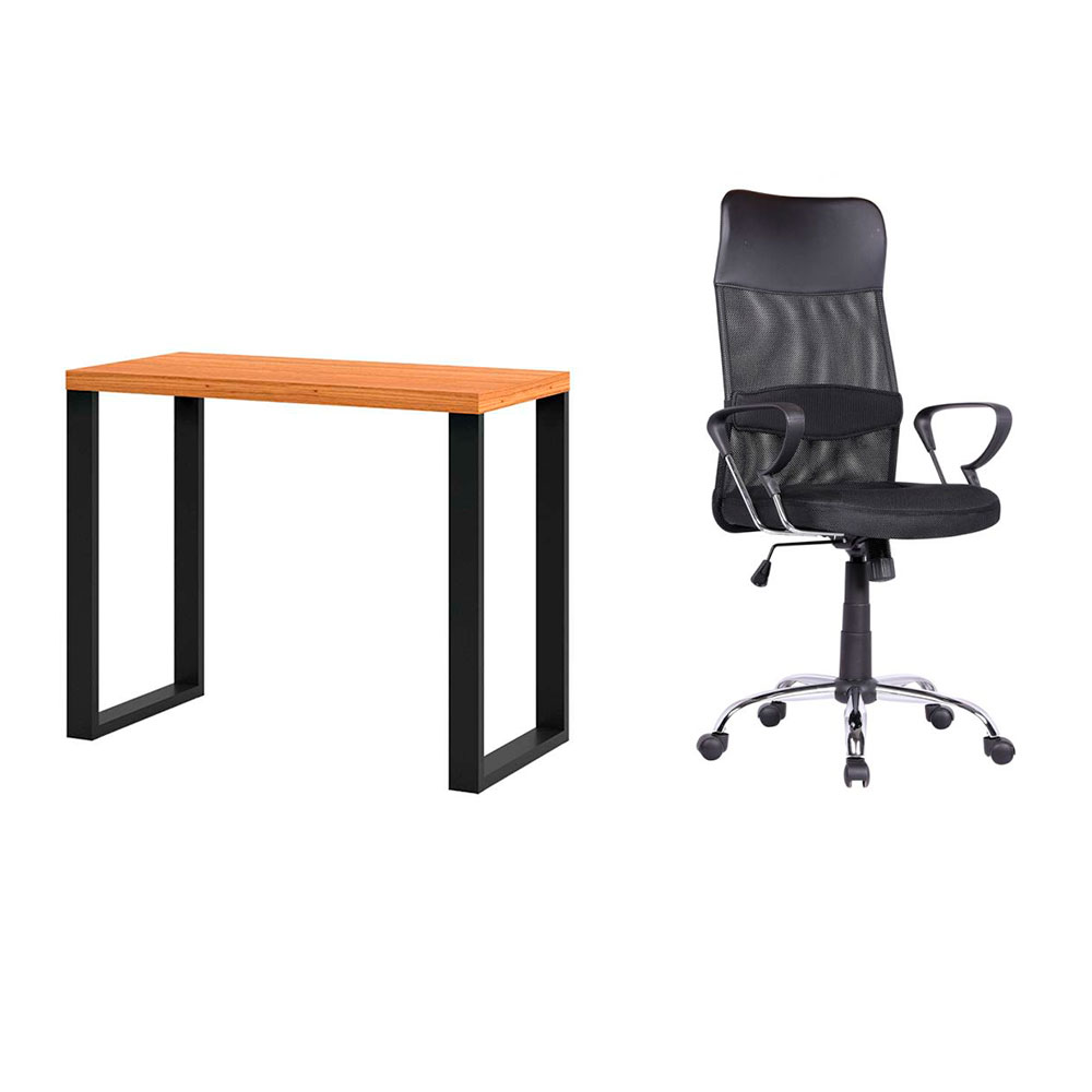 Conjunto de Mesa Anah Freijó com Cadeira de Escritório Diretor Giratória Vancouver II com Braços Preta Conjunto de Mesa Anah Freijó com Cadeira de Escritório Diretor Giratória Vancouver II com Braços Preta