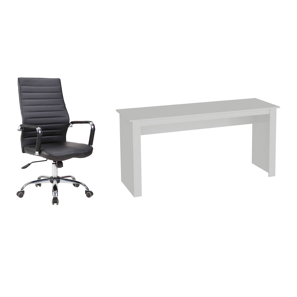 Conjunto de Mesa Badesh Branca com Cadeira de Escritório Diretor Giratória Cleaner Preta Conjunto de Mesa Badesh Branca com Cadeira de Escritório Diretor Giratória Cleaner Preta