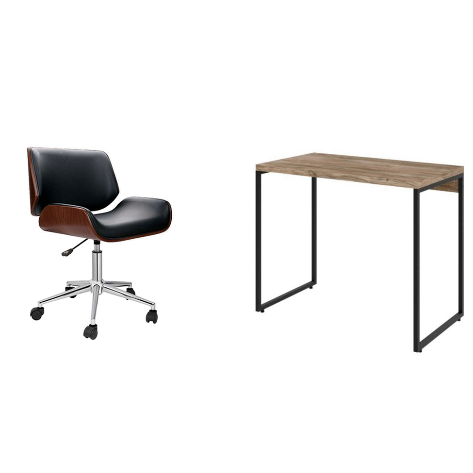 Conjunto de Mesa Studio Carvalho com Cadeira de Escritório Diretor Giratória Lauren Preta Conjunto de Mesa Studio Carvalho com Cadeira de Escritório Diretor Giratória Lauren Preta