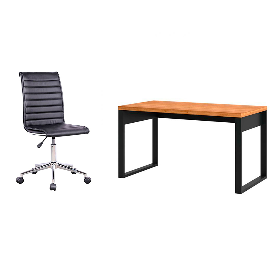 Conjunto de Mesa Anah Freijó com Cadeira de Escritório Secretária Giratória Marilyn Preta Conjunto de Mesa Anah Freijó com Cadeira de Escritório Secretária Giratória Marilyn Preta