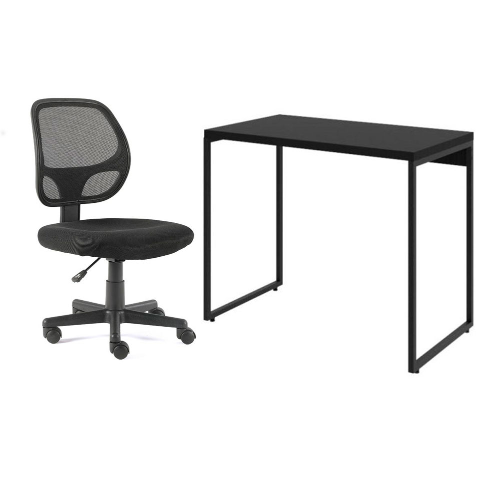 Conjunto de Mesa Studio com Cadeira de Escritório Secretária Giratória Oxford Preta Conjunto de Mesa Studio com Cadeira de Escritório Secretária Giratória Oxford Preta