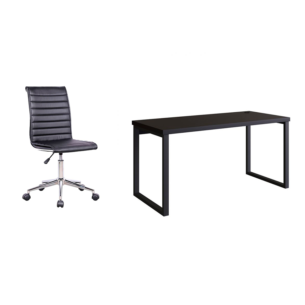 Conjunto de Mesa Miguel 150 cm com Cadeira de Escritório Secretária Giratória Marilyn Preta Conjunto de Mesa Miguel 150 cm com Cadeira de Escritório Secretária Giratória Marilyn Preta