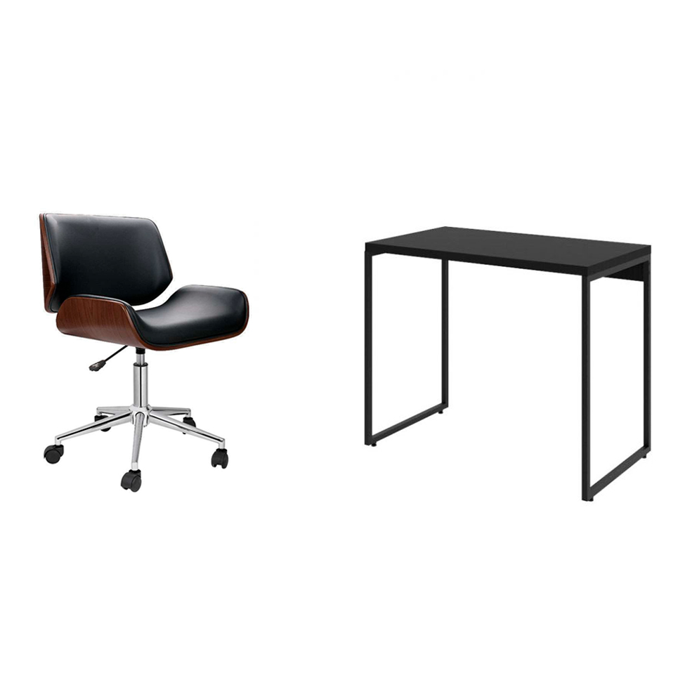 Conjunto de Mesa Studio com Cadeira de Escritório Diretor Giratória Lauren Preta Conjunto de Mesa Studio com Cadeira de Escritório Diretor Giratória Lauren Preta