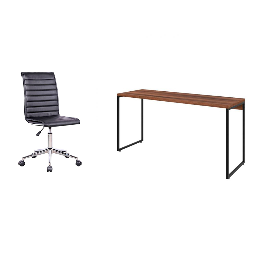 Conjunto de Mesa Studio Nogal 150 cm com Cadeira de Escritório Secretária Giratória Marilyn Preta Conjunto de Mesa Studio Nogal 150 cm com Cadeira de Escritório Secretária Giratória Marilyn Preta