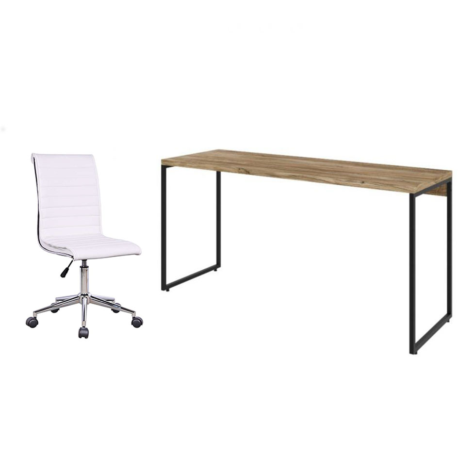 Conjunto de Mesa Studio Carvalho 150 cm com Cadeira de Escritório Secretária Giratória Marilyn Branca Conjunto de Mesa Studio Carvalho 150 cm com Cadeira de Escritório Secretária Giratória Marilyn Branca
