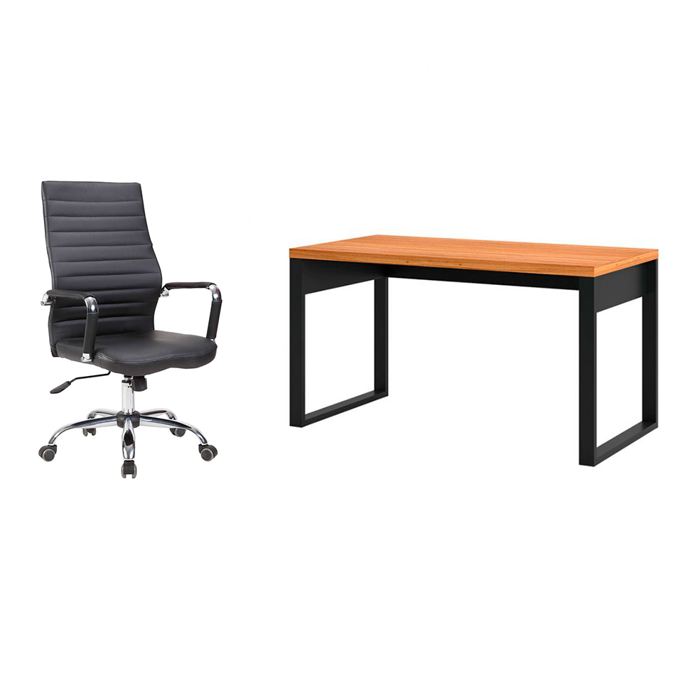 Conjunto de Mesa Anah Freijó com Cadeira de Escritório Diretor Giratória Cleaner Preta Conjunto de Mesa Anah Freijó com Cadeira de Escritório Diretor Giratória Cleaner Preta