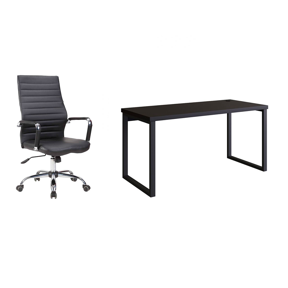 Conjunto de Mesa Miguel 150 cm com Cadeira de Escritório Diretor Giratória Cleaner Preta Conjunto de Mesa Miguel 150 cm com Cadeira de Escritório Diretor Giratória Cleaner Preta