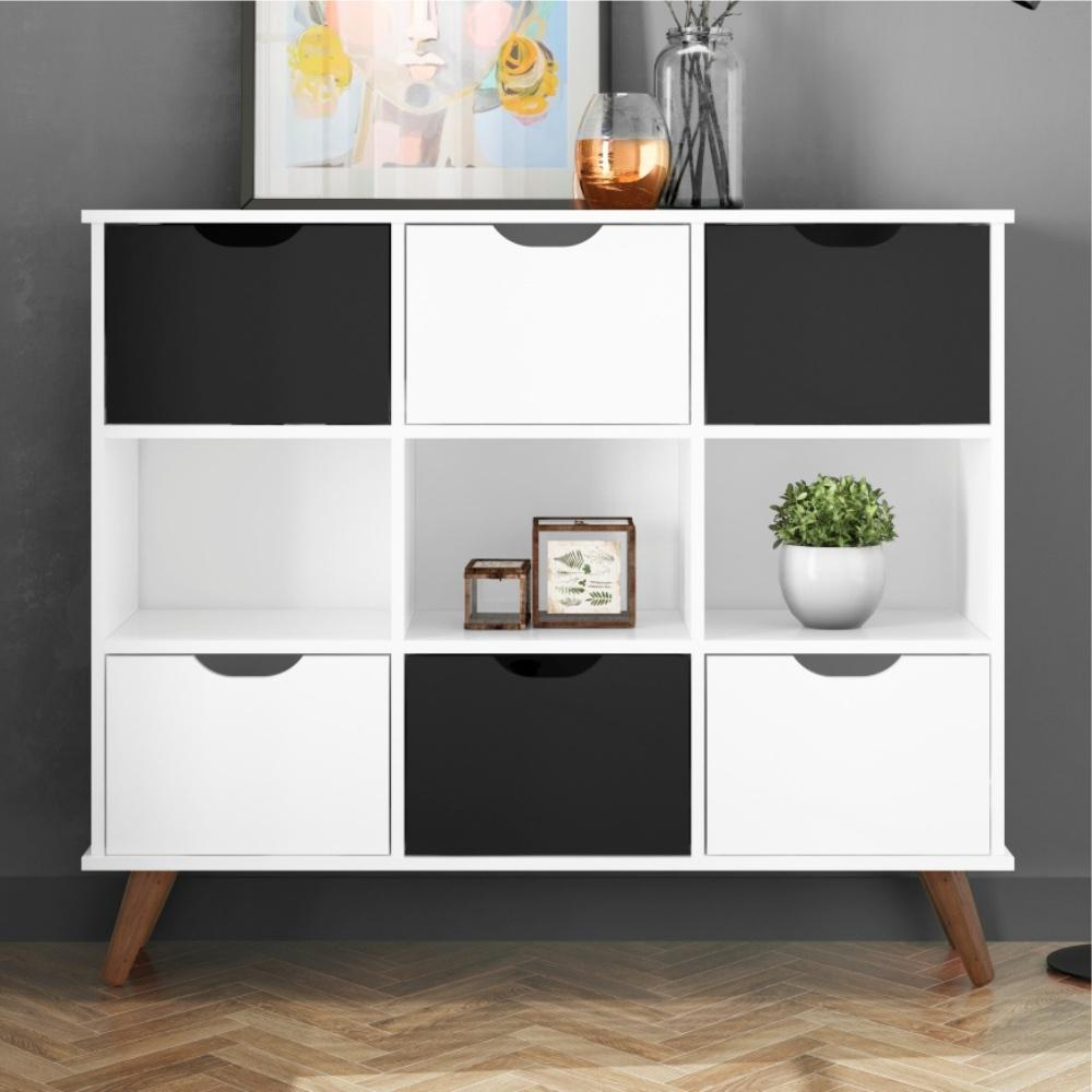 Conjunto Nicho Organizador Zuri 9 Espaços Retrô Branco + Kit 3 Gavetas Brancas + Kit 3 Gavetas Pretas Conjunto Nicho Organizador Zuri 9 Espaços Retrô Branco + Kit 3 Gavetas Brancas + Kit 3 Gavetas Pretas