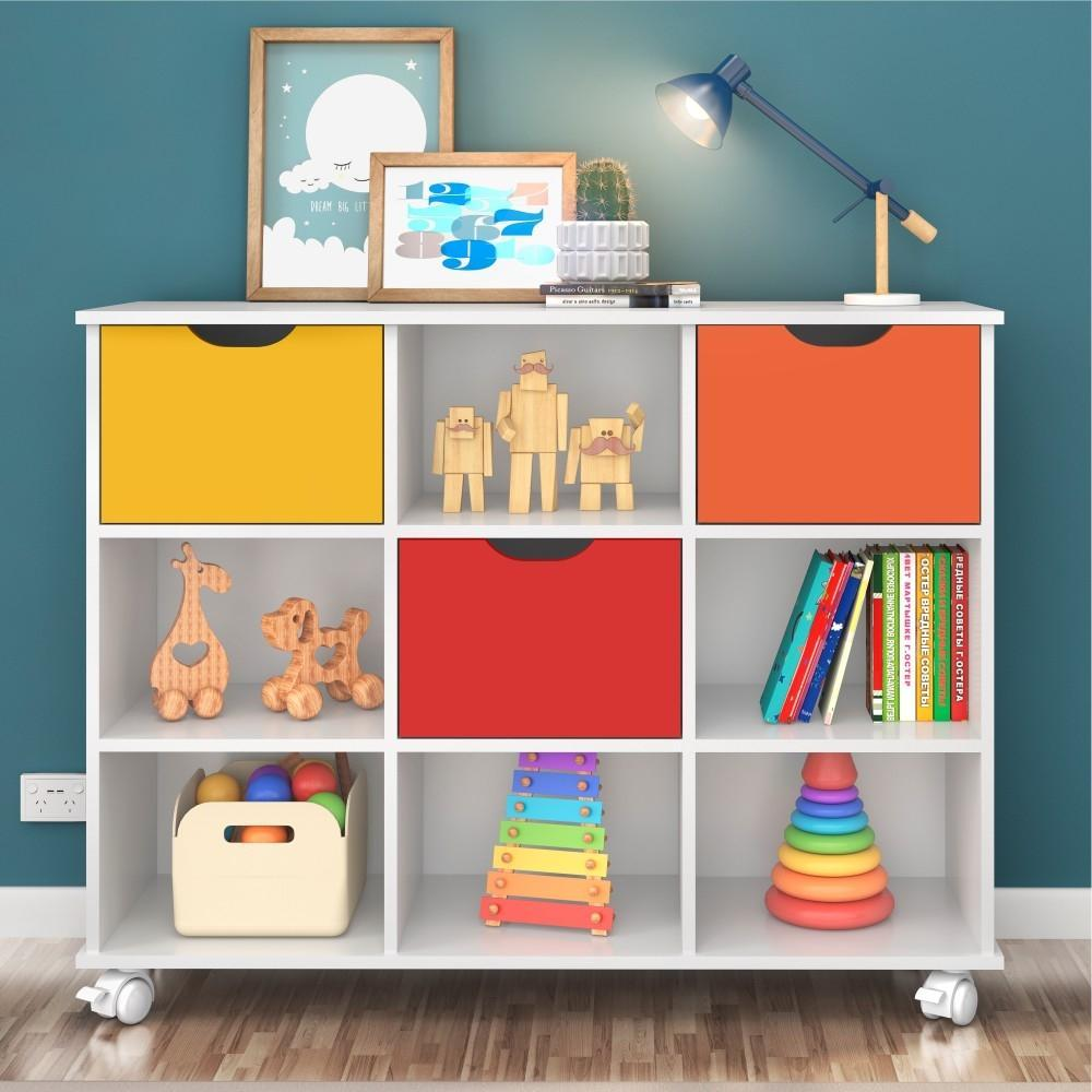 Conjunto Nicho Organizador Zuri 9 Espaços com Rodízios Branco + Kit 3 Gavetas Coloridas Conjunto Nicho Organizador Zuri 9 Espaços com Rodízios Branco + Kit 3 Gavetas Coloridas
