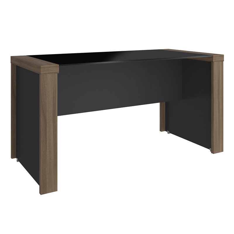Mesa para Escritório Noblesse 1430 Tampo de Vidro Nogueira com Preto Mesa para Escritório Noblesse 1430 Tampo de Vidro Nogueira com Preto