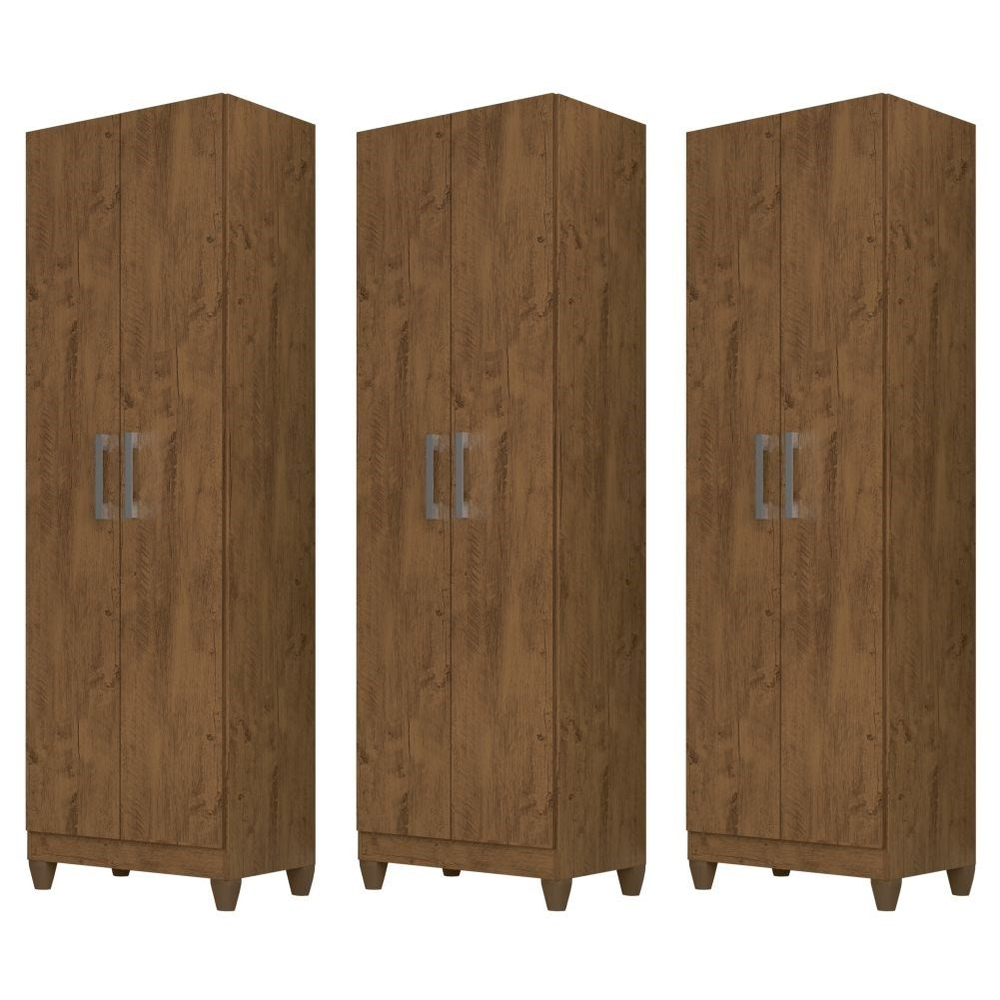 Kit 3 Armários Organizadores Multiuso Íris 2 Portas Castanho Wood - Moval Kit 3 Armários Organizadores Multiuso Íris 2 Portas Castanho Wood - Moval