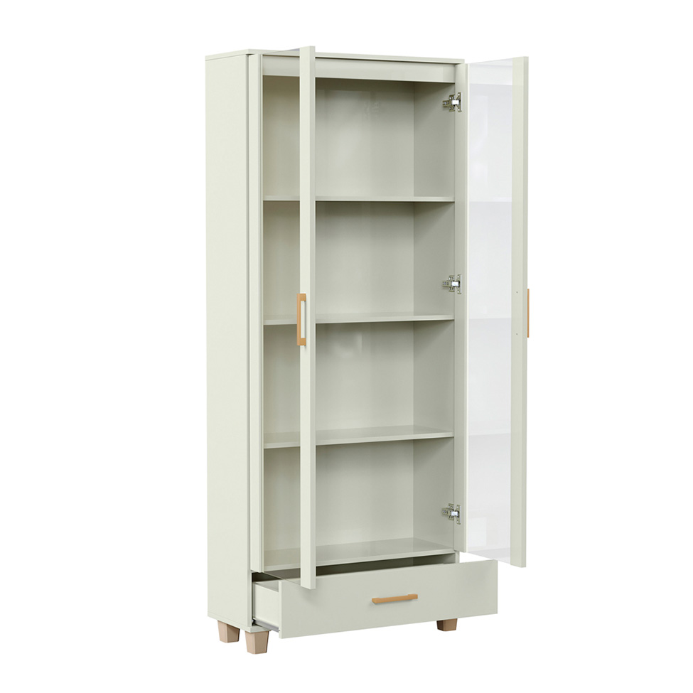 Estante Lívia com Vidro 2 Portas 1 Gaveta Off White e Dourada Estante Lívia com Vidro 2 Portas 1 Gaveta Off White e Dourada