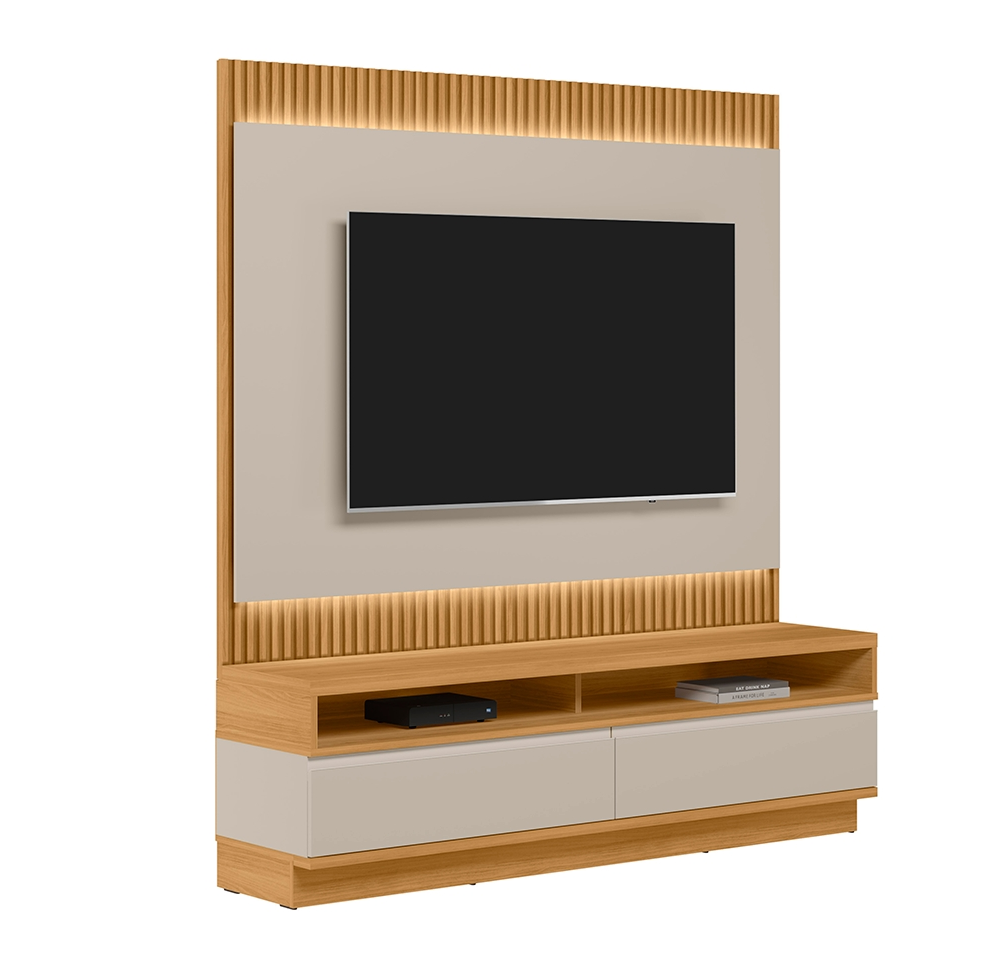 Estante para Home Theater e TV até 70 Polegadas São Paulo com LED 2 GV Tauari e Off White Estante para Home Theater e TV até 70 Polegadas São Paulo com LED 2 GV Tauari e Off White