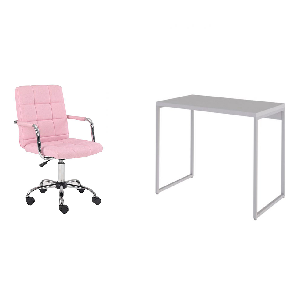 Conjunto de Mesa Studio Branca com Cadeira de Escritório Secretária Giratória Fitz Rosa Conjunto de Mesa Studio Branca com Cadeira de Escritório Secretária Giratória Fitz Rosa
