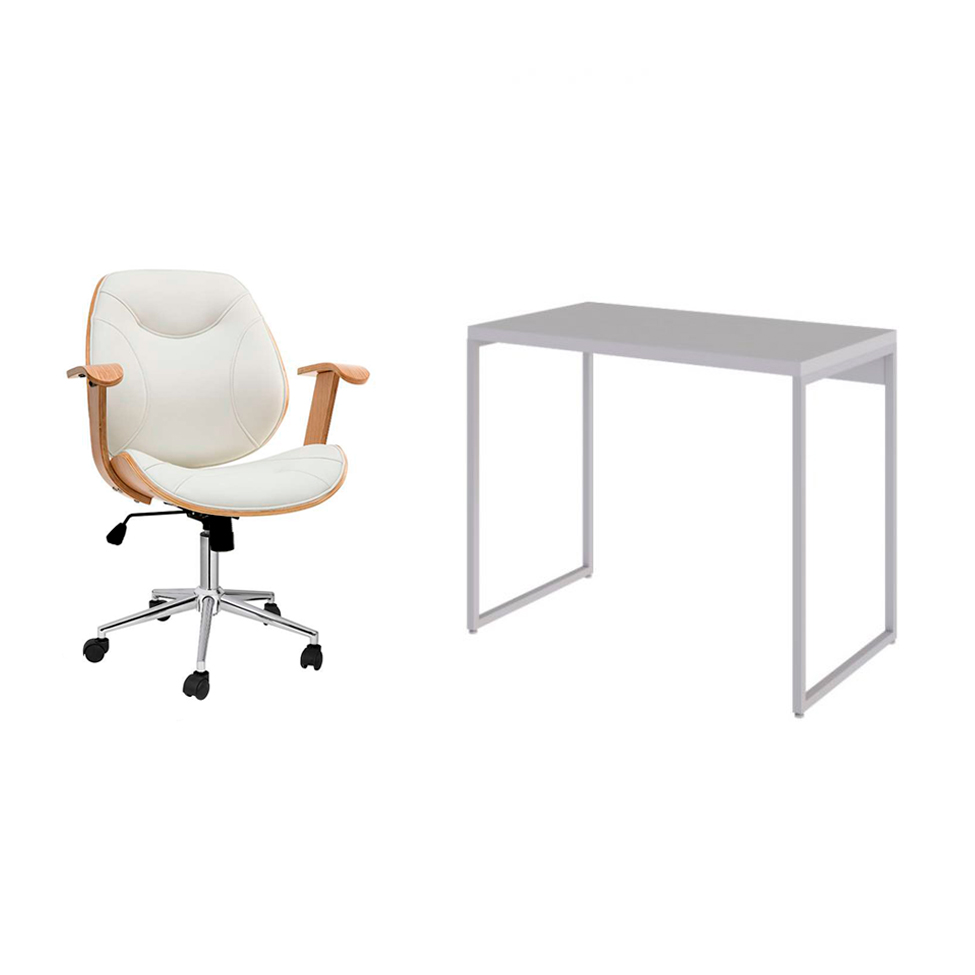 Conjunto de Mesa Studio com Cadeira de Escritório Diretor Giratória Antonella Branca Conjunto de Mesa Studio com Cadeira de Escritório Diretor Giratória Antonella Branca