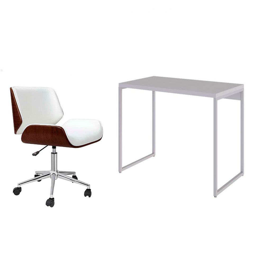 Conjunto de Mesa Studio com Cadeira de Escritório Diretor Giratória Lauren Branca Conjunto de Mesa Studio com Cadeira de Escritório Diretor Giratória Lauren Branca