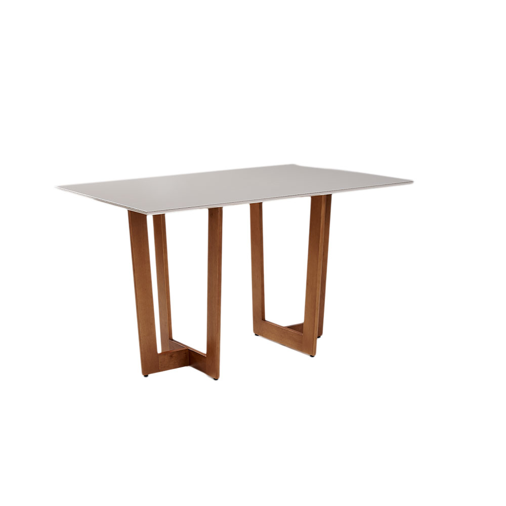 Mesa de Jantar Retangular com Tampo de Vidro Off White Badem Mel 160 cm Mesa de Jantar Retangular com Tampo de Vidro Off White Badem Mel 160 cm