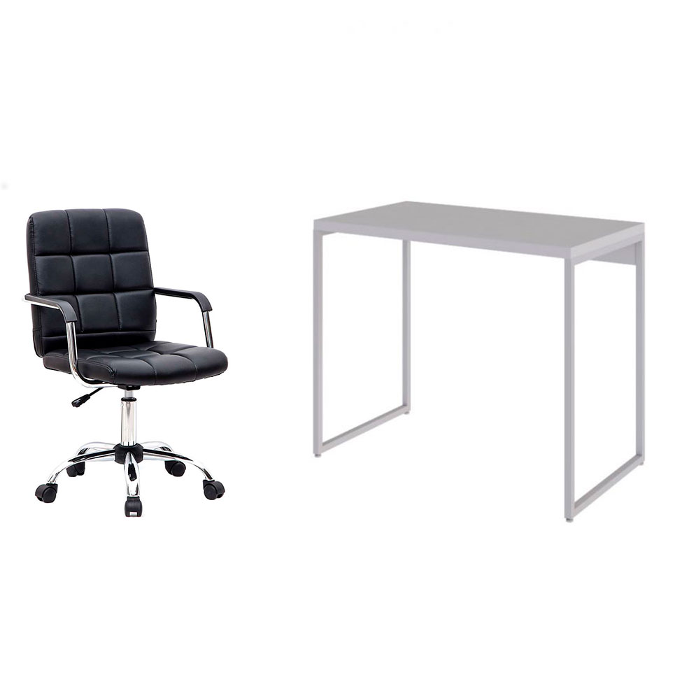 Conjunto de Mesa Studio Branca com Cadeira de Escritório Secretária Giratória Fitz Preta Conjunto de Mesa Studio Branca com Cadeira de Escritório Secretária Giratória Fitz Preta