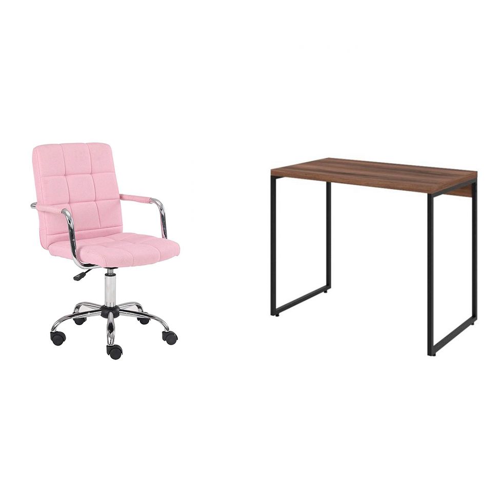 Conjunto de Mesa Studio Nogal com Cadeira de Escritório Secretária Giratória Fitz Rosa Conjunto de Mesa Studio Nogal com Cadeira de Escritório Secretária Giratória Fitz Rosa