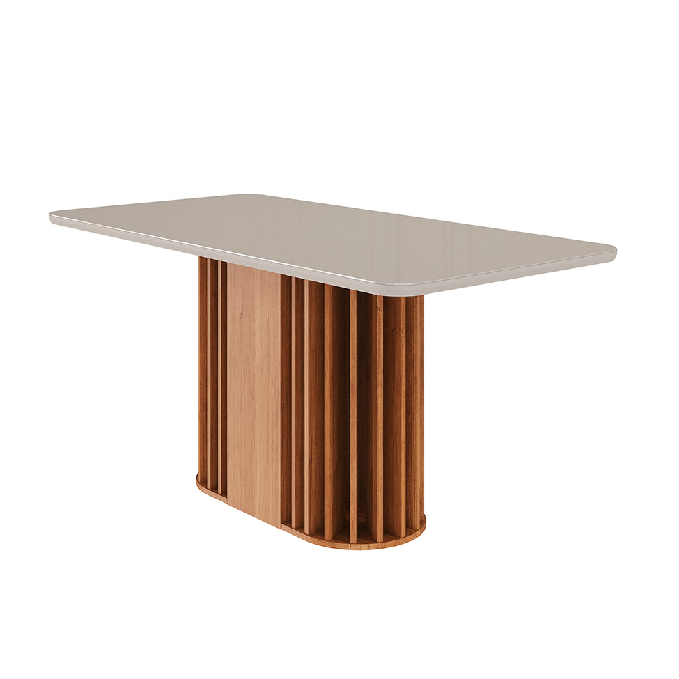 Mesa de Jantar Retangular com Tampo de Vidro Julieta Off White e Cinamomo 160 cm Mesa de Jantar Retangular com Tampo de Vidro Julieta Off White e Cinamomo 160 cm