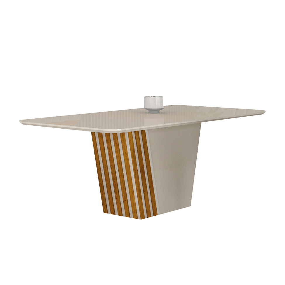 Mesa de Jantar Retangular com Tampo de Vidro Liz Off White e Freijó 180 cm Mesa de Jantar Retangular com Tampo de Vidro Liz Off White e Freijó 180 cm