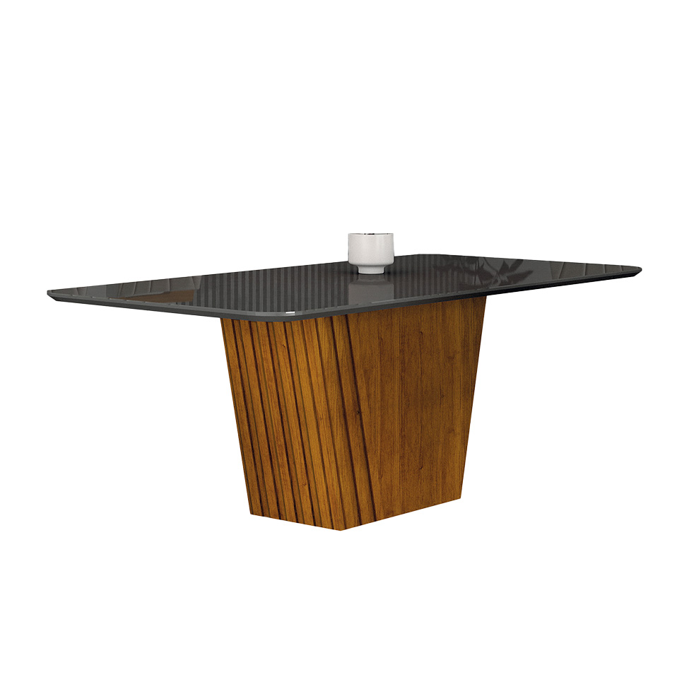 Mesa de Jantar Retangular com Tampo de Vidro Liz Chumbo e Freijó 180 cm Mesa de Jantar Retangular com Tampo de Vidro Liz Chumbo e Freijó 180 cm