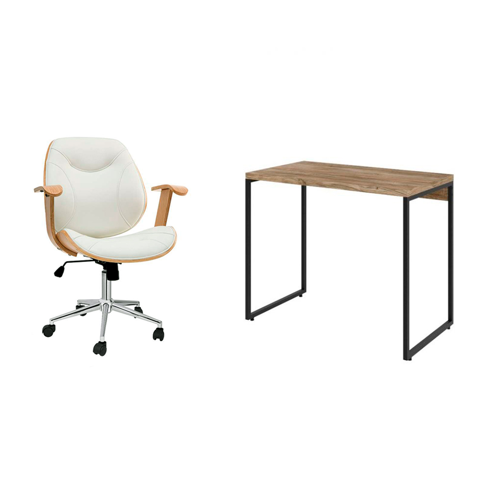 Conjunto de Mesa Studio Carvalho com Cadeira de Escritório Diretor Giratória Antonella Branca Conjunto de Mesa Studio Carvalho com Cadeira de Escritório Diretor Giratória Antonella Branca
