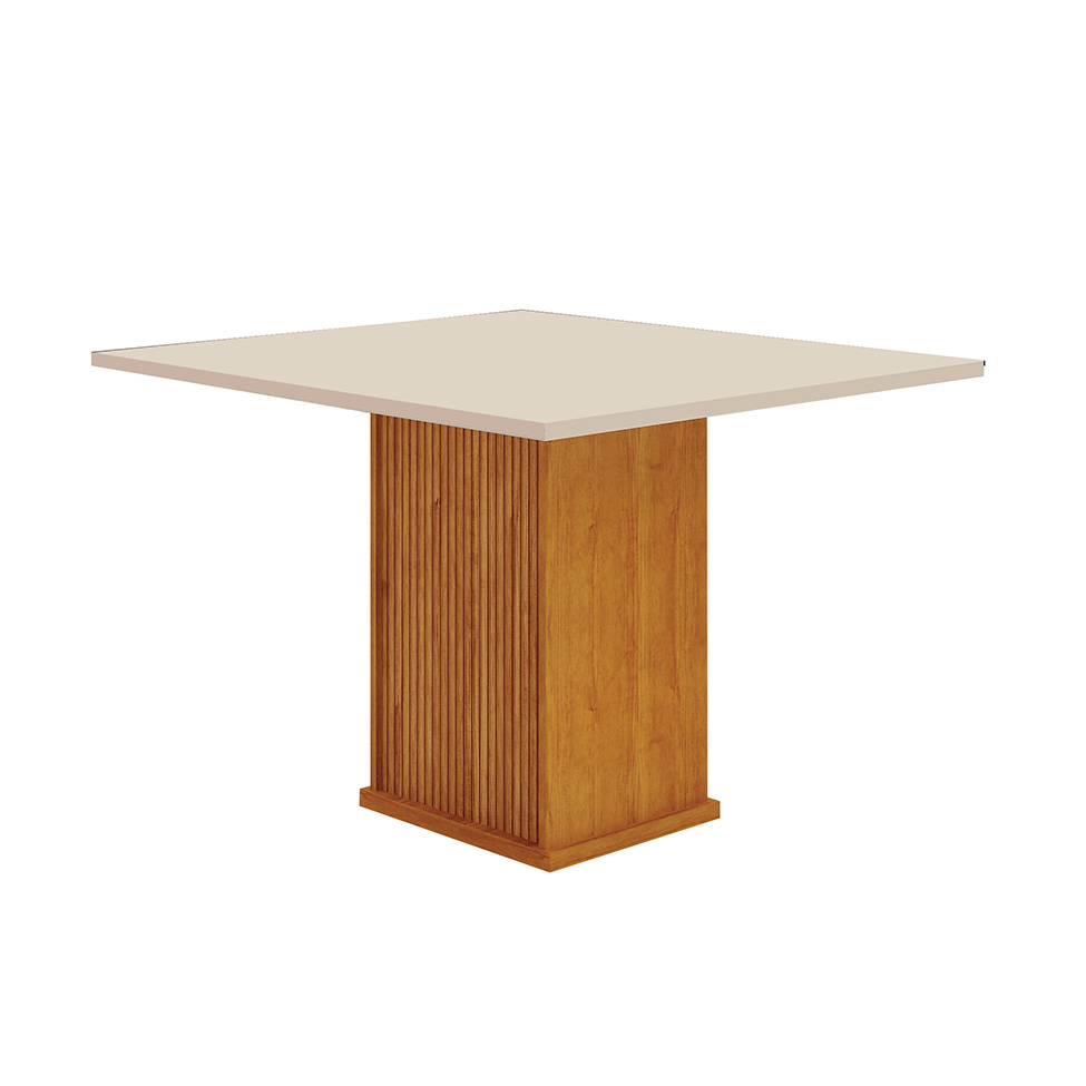 Mesa de Jantar Quadrada com Tampo de Vidro Napoli 100% MDF Off White e Freijó 90 cm Mesa de Jantar Quadrada com Tampo de Vidro Napoli 100% MDF Off White e Freijó 90 cm