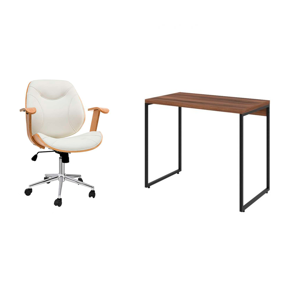 Conjunto de Mesa Studio Nogal com Cadeira de Escritório Diretor Giratória Antonella Branca Conjunto de Mesa Studio Nogal com Cadeira de Escritório Diretor Giratória Antonella Branca
