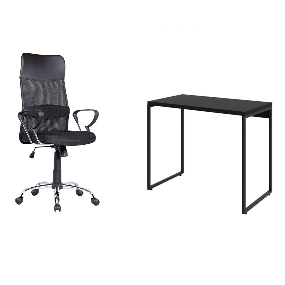 Conjunto de Mesa Studio com Cadeira de Escritório Diretor Giratória Vancouver Preta Conjunto de Mesa Studio com Cadeira de Escritório Diretor Giratória Vancouver Preta