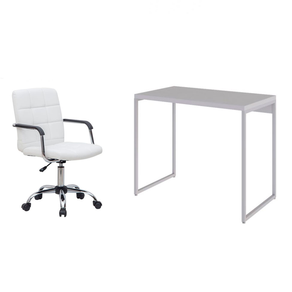 Conjunto de Mesa Studio com Cadeira de Escritório Secretária Giratória Fitz Branca Conjunto de Mesa Studio com Cadeira de Escritório Secretária Giratória Fitz Branca